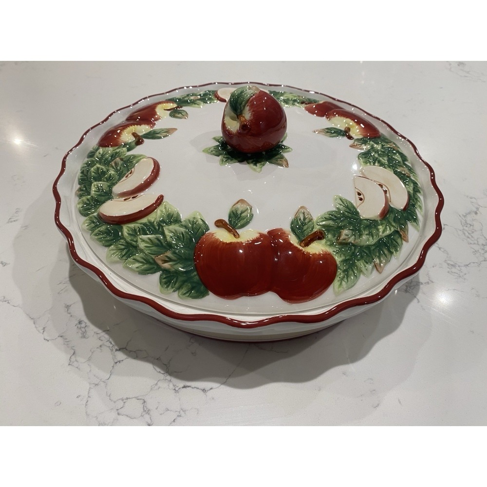 🍎 Vintage Apple Pie Keeper Plate 10" Ceramic Lid Cottagecore Grandmacore Decor - Picture 2 of 5